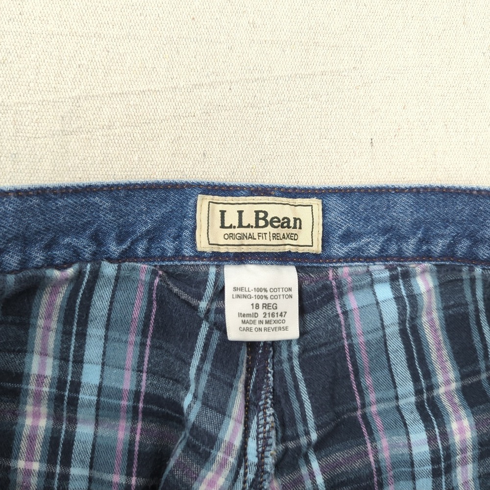 LL Bean Jeans Womens 18 Blue Flannel Lined Denim High Rise Mom - Picture 10 of 16